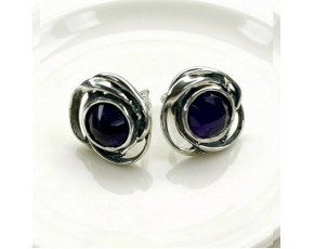 Серьги-пусеты, арт. 7150, серебро 925 пробы, аметист, чернение