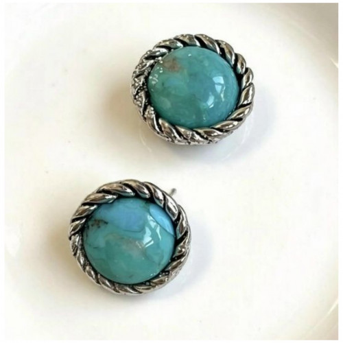 Серьги-пусеты, арт. 8758, серебро 925 пробы, бирюза, чернение
