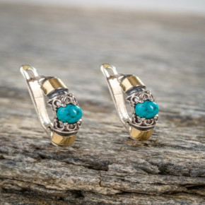 Серьги, арт. Е4001бир, серебро 925 пробы, бирюза, чернение