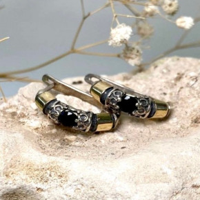 Серьги, арт. Е4001он, серебро 925 пробы, золото, оникс, чернение