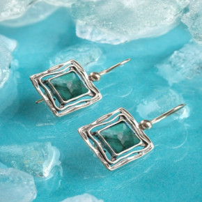 Серьги, арт. E5645TU, серебро 925 пробы, бирюза, чернение