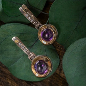 Серьги, арт. ф33ам, серебро 925 пробы, золото, аметист, цирконы